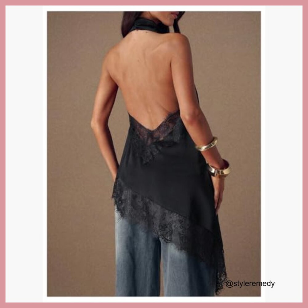 Polyester Halter Top Backless Asymmetrical Cami R… - image 2